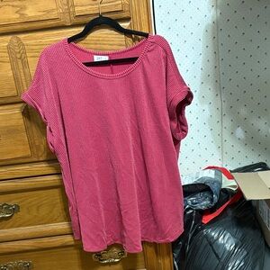 Zara Ribbed Short Sleeve Top in Pink